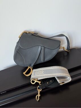 DIOR Black Grained Calfskin Saddle Bag Small GHW